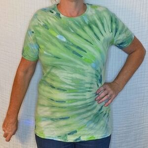 Ice Dyed Tie-dyed T-shirt Green, Blue Mix